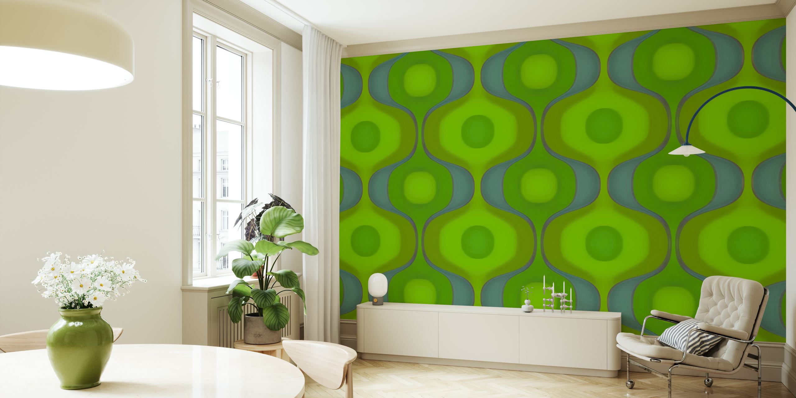 Green Retro Vibes papel pintado en una habitación